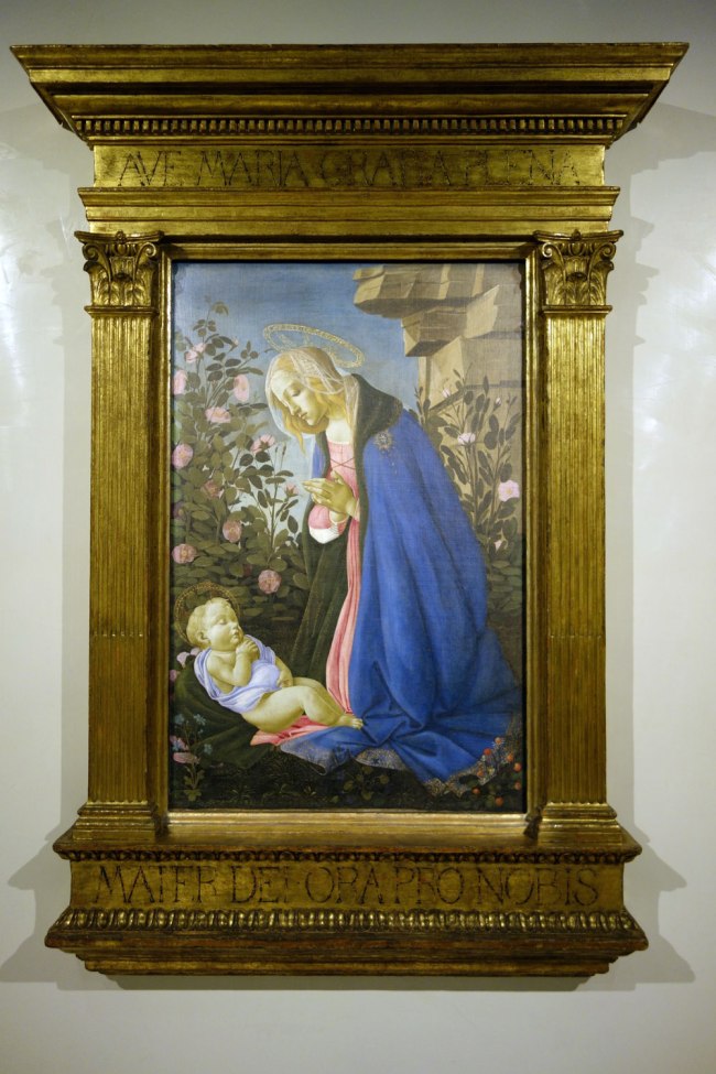 Sandro Botticelli (Italian, 1444/45-1510) 'The Virgin adoring the sleeping Christ child' ('The Wemyss Madonna') c. 1485 (installation view)