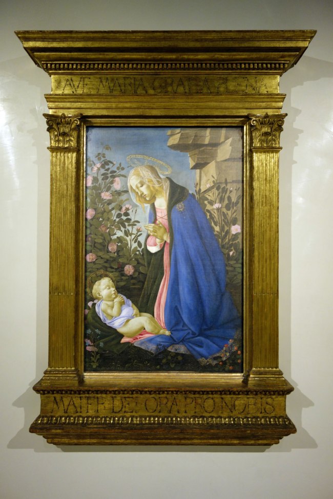 Sandro Botticelli (Italian, 1444/45-1510) 'The Virgin adoring the sleeping Christ child' ('The Wemyss Madonna') c. 1485 (installation view)
