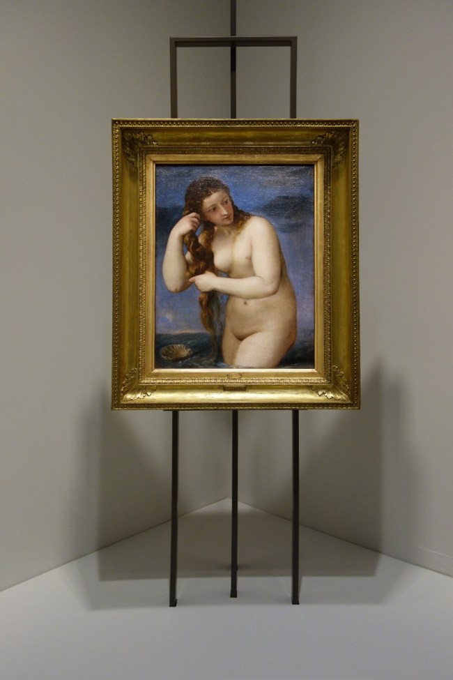 Installation photograph of Titian (Tiziano Vecellio) (Italian, c. 1485/90-1576) 'Venus rising from the sea (Venus Anadyomene)' c. 1520-1525