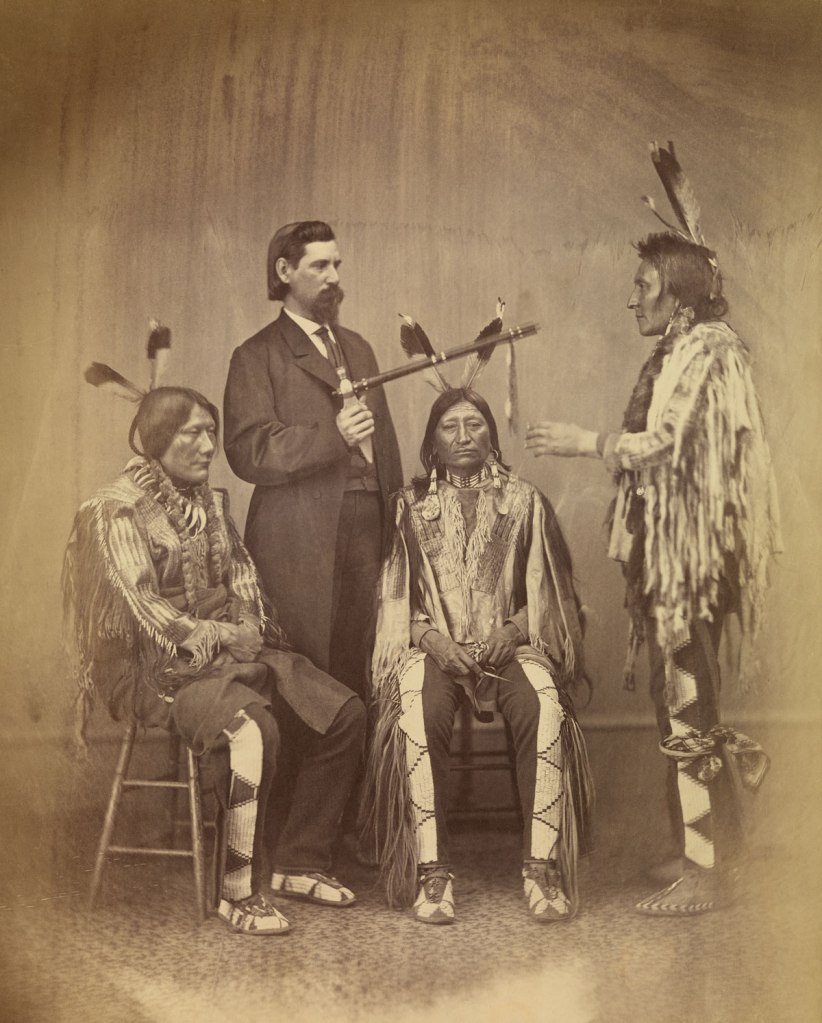 Alexander Gardner (American born Scotland, 1821-1882) 'Lakota delegates Medicine Bull, Iron Nation, and Yellow Hawk with their Agent-Interpreter, Washington, D.C.' 1867