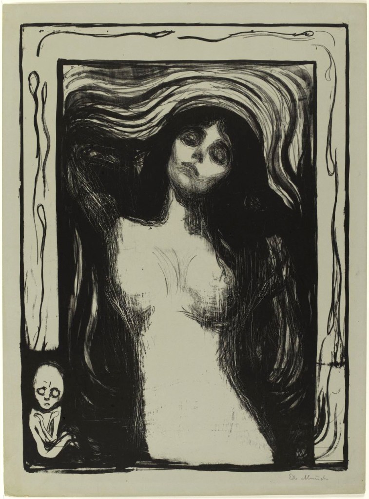 Edvard Munch (Norwegian, 1863-1944) 'Madonna' 1895 from the exhibition 'Cosa Mentale: Art and Telepathy in the 20th century' at the Centre Pompidou-Metz, Paris, Oct 2015 - March 2016