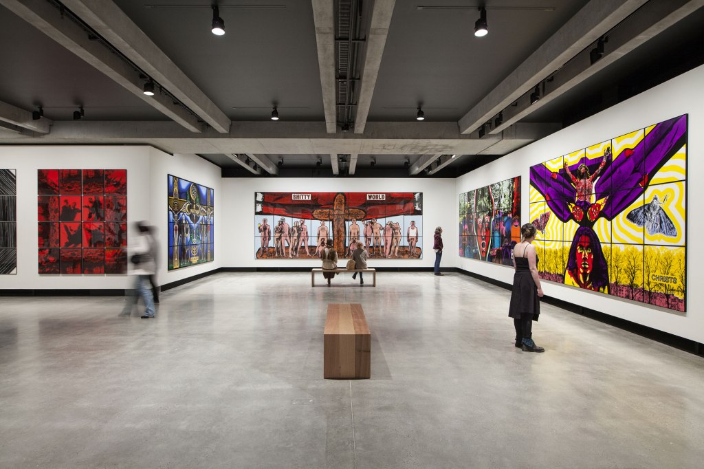 Installation view of the exhibition ‘Gilbert & George: The Art Exhibition’ at the Museum of Old and New Art, Hobart