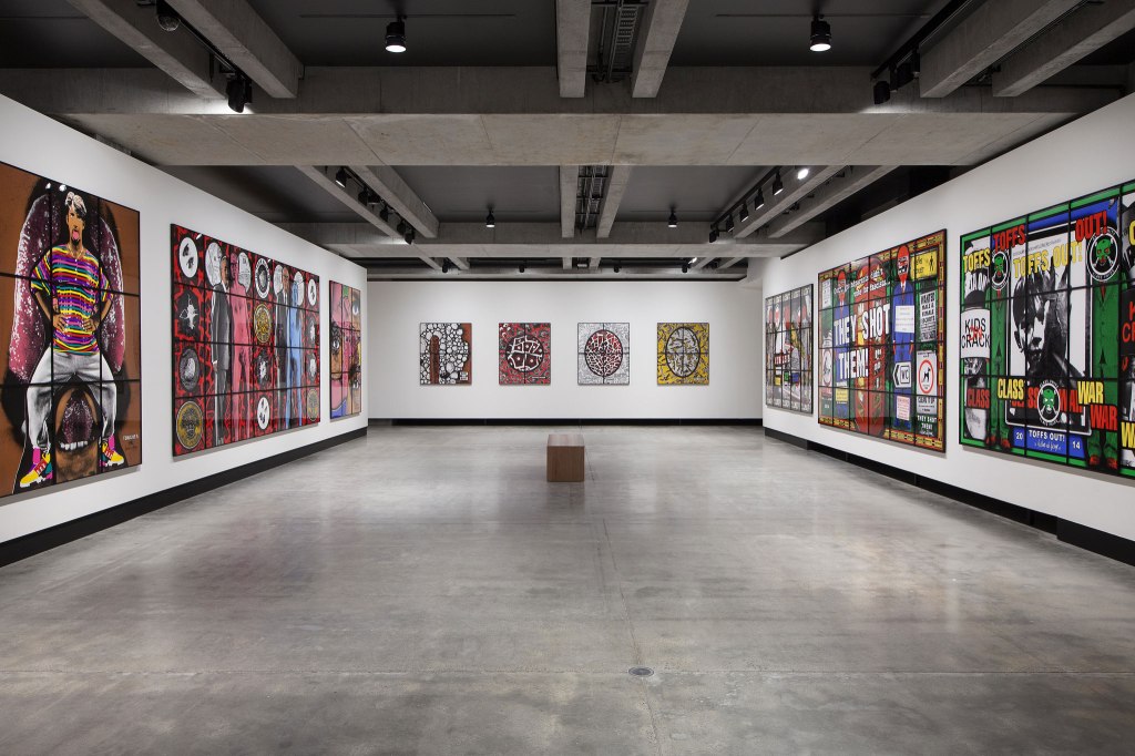 Installation view of the exhibition ‘Gilbert & George: The Art Exhibition’ at the Museum of Old and New Art, Hobart