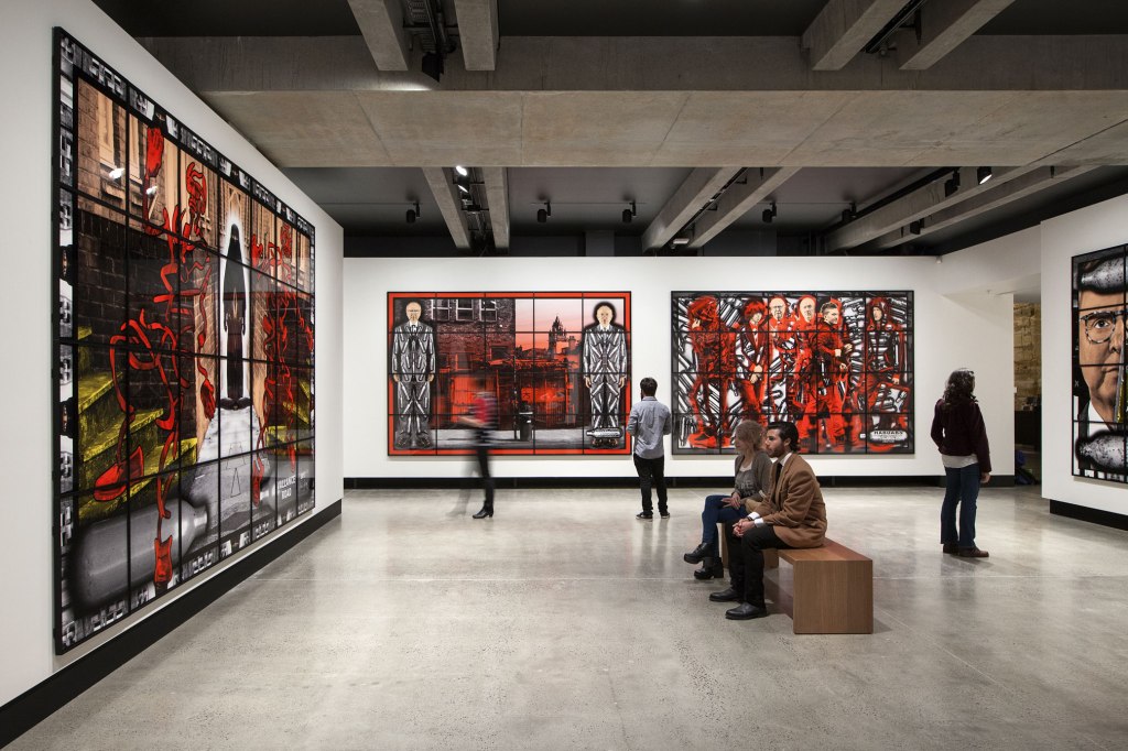 Installation view of the exhibition ‘Gilbert & George: The Art Exhibition’ at the Museum of Old and New Art, Hobart