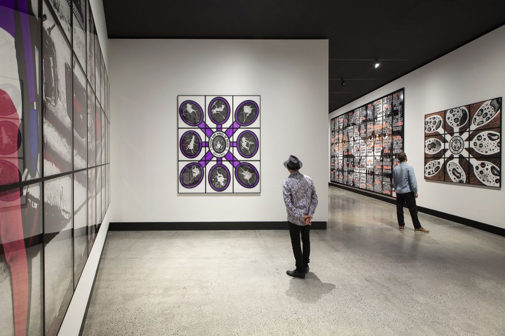Installation view of the exhibition ‘Gilbert & George: The Art Exhibition’ at the Museum of Old and New Art, Hobart