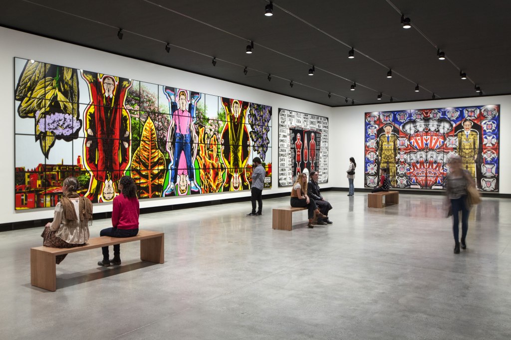Installation view of the exhibition ‘Gilbert & George: The Art Exhibition’ at the Museum of Old and New Art, Hobart