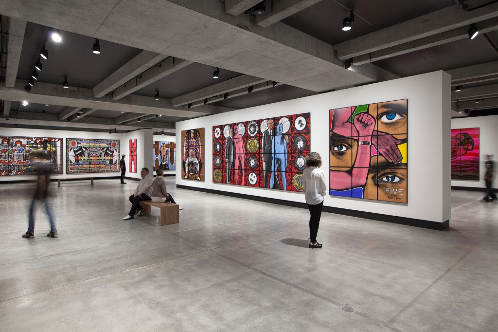 Installation view of the exhibition ‘Gilbert & George: The Art Exhibition’ at the Museum of Old and New Art, Hobart