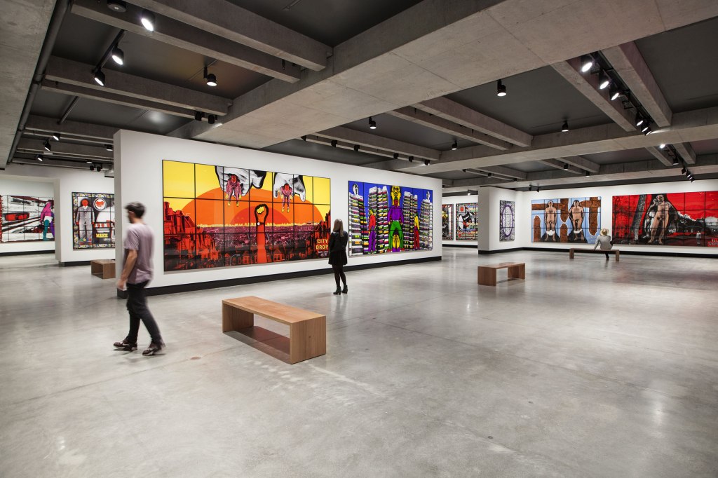 Installation view of the exhibition ‘Gilbert & George: The Art Exhibition’ at the Museum of Old and New Art, Hobart