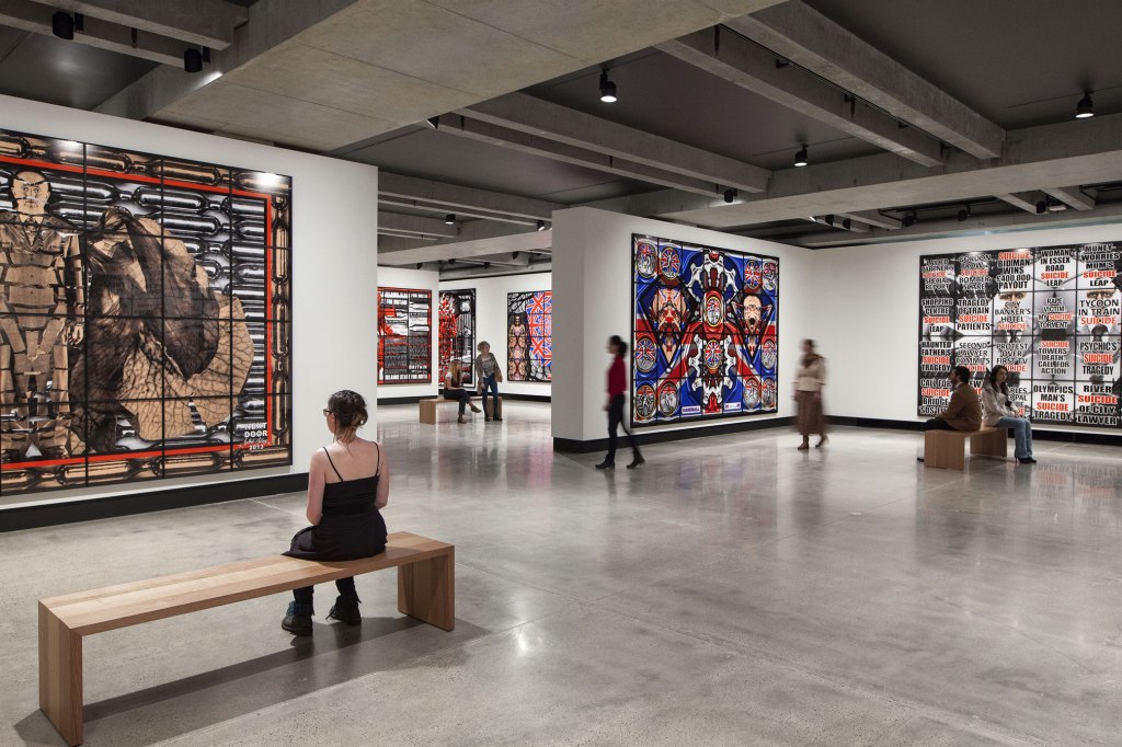 Installation view of the exhibition ‘Gilbert & George: The Art Exhibition’ at the Museum of Old and New Art, Hobart