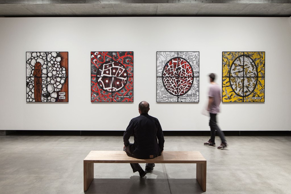 Installation view of the exhibition ‘Gilbert & George: The Art Exhibition’ at the Museum of Old and New Art, Hobart