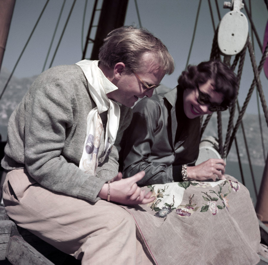 Robert Capa (American, 1913-1954) 'Truman Capote and Jennifer Jones on the set of Beat the Devil, Ravello, Italy' April 1953