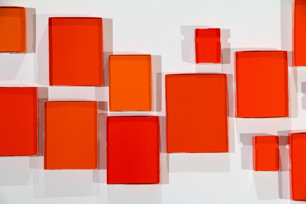 Installation view of Shaun Waugh (New Zealand) 'ΔE2000 1.1' 2014 part of the exhibition of the exhibition 'Emanations: The Art of the Cameraless Photograph' at the Govett-Brewster Art Gallery