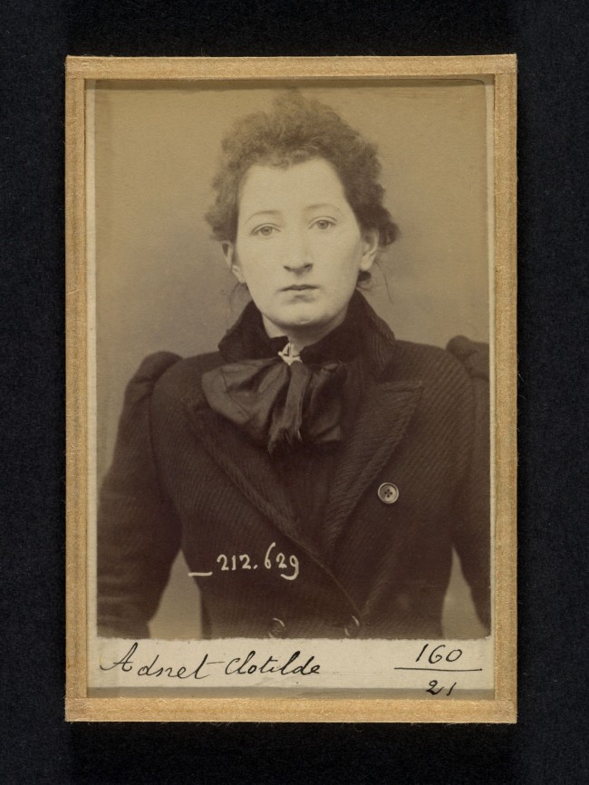 Alphonse Bertillon (French, 1853-1914) 'Adnet. Clotilde. 19 ans, née en décembre 74 à Argentant (Orne). Brodeuse. Anarchiste. Fichée le 7/1/94' 1894