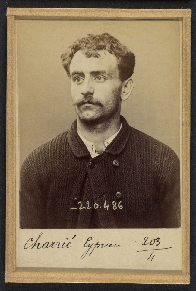 Alphonse Bertillon (French, 1853-1914) 'Charrié. Cyprien. 26 ans, né le 7/10/67 Paris XVIlle. Imprimeur. Anarchiste 2/7/94' 1894