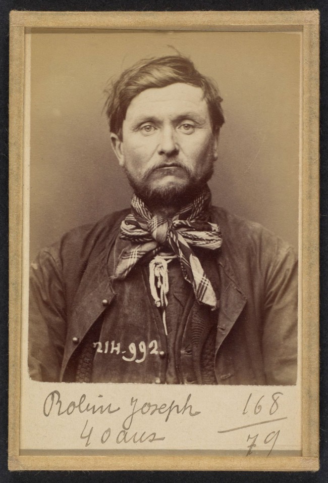 Alphonse Bertillon (French, 1853 - 1914) 'Roobin. Joseph. 40 ans, né Bourgneuf (Loire-Inférieure). Terrassier. Anarchiste. 2/3/94' 1894