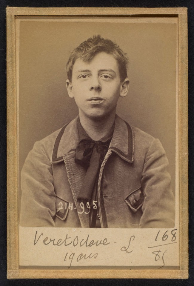 Alphonse Bertillon (French, 1853 - 1914) 'Véret. 0ctave-Jean. 19 ans, né à Paris XXe. Photographe. Anarchiste. 2/3/94.' 1894