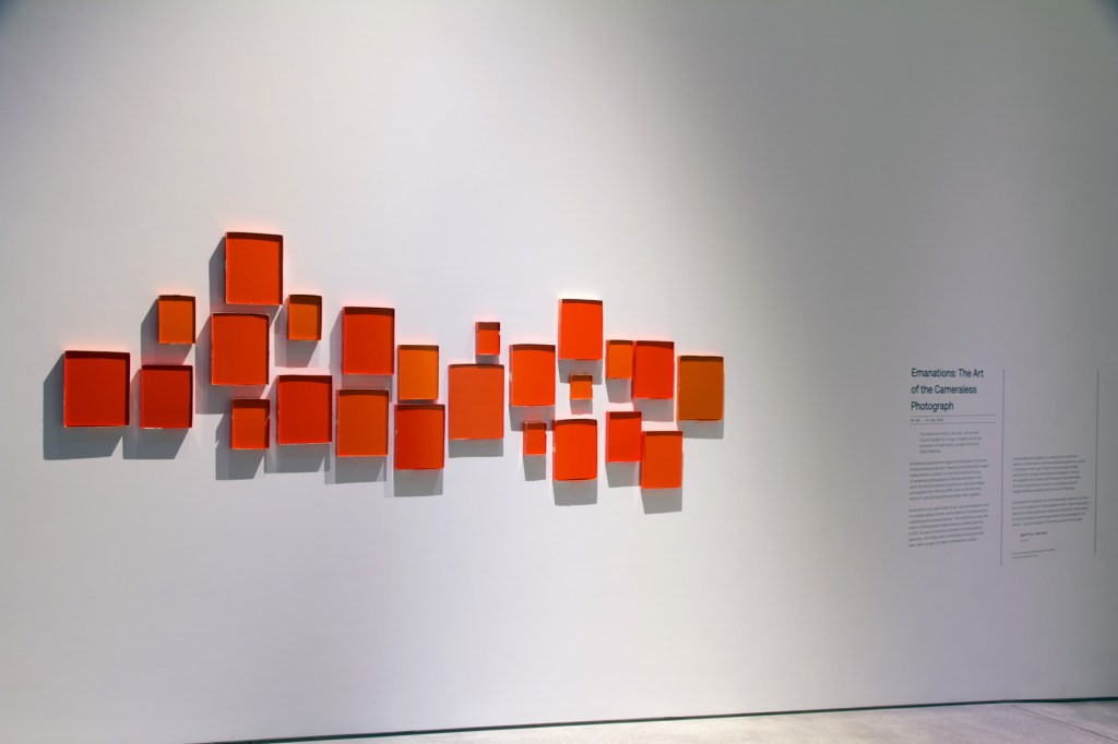 Installation view of Shaun Waugh (New Zealand) 'ΔE2000 1.1' 2014 part of the exhibition of the exhibition 'Emanations: The Art of the Cameraless Photograph' at the Govett-Brewster Art Gallery