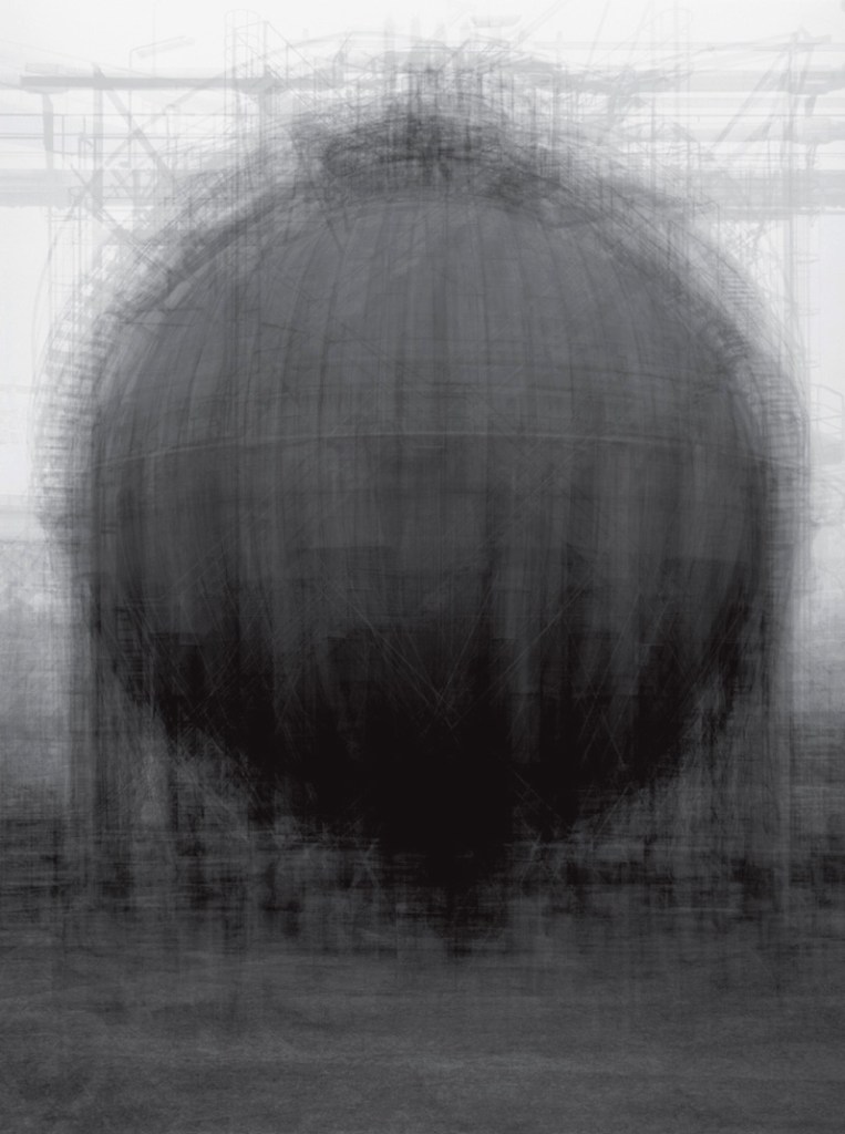 Idris Khan (British, b. 1978) 'Every ... Bernd and Hilla Becher Spherical Type Gasholder' One panel triptych, 2003