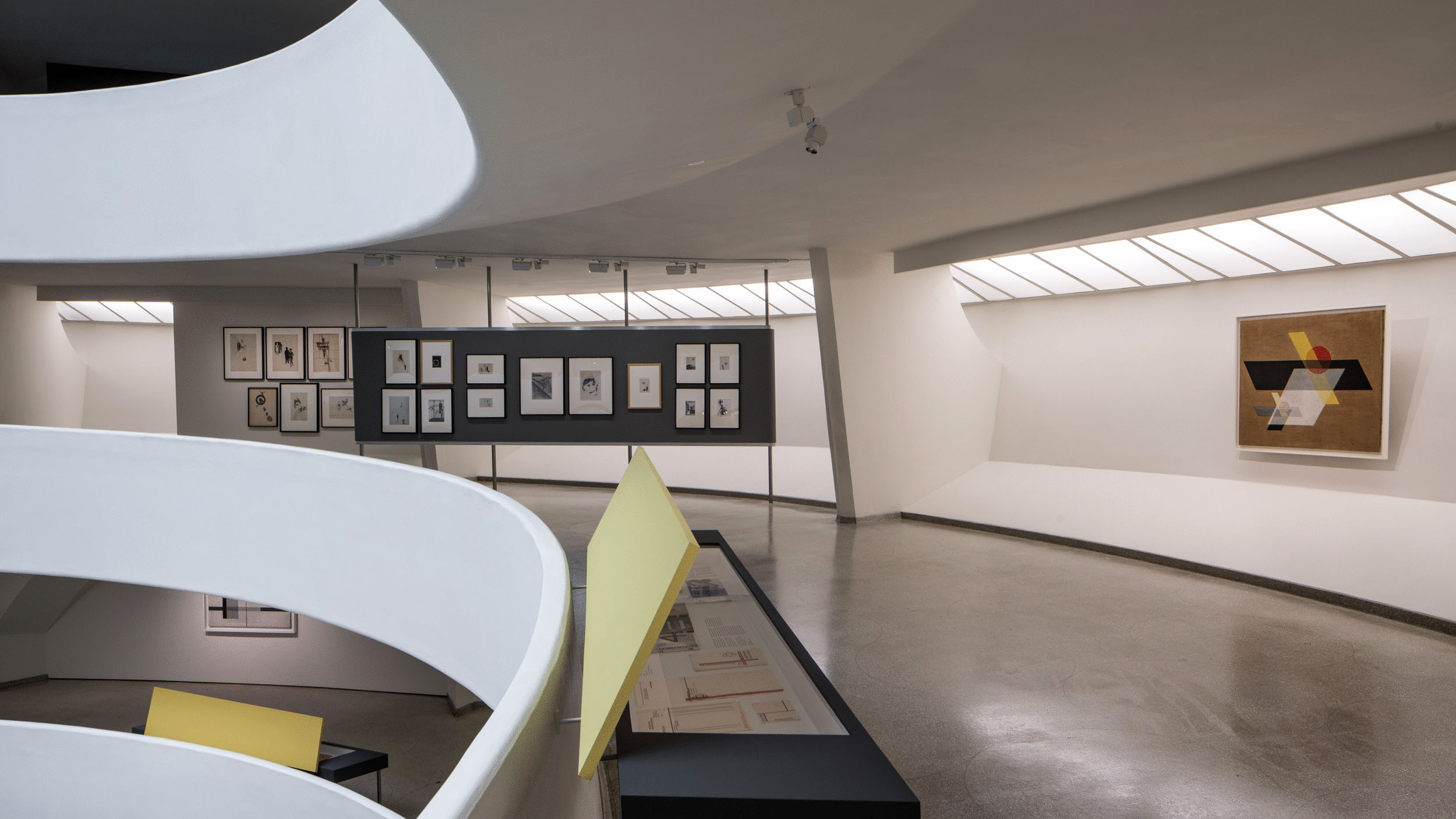 Installation view: 'Moholy-Nagy: Future Present', Solomon R. Guggenheim Museum, New York, May 27–September 7, 2016 showing at right, 'A II (Construction A II)' (1924)