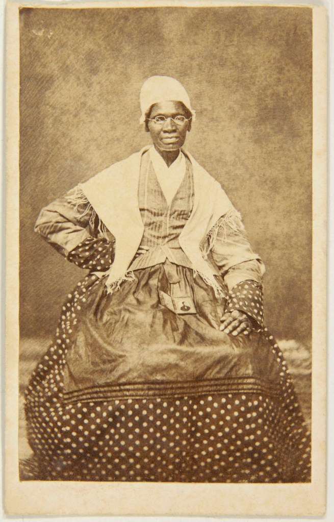 Unknown photographer. 'Carte de visite of Sojourner Truth with a photograph of her grandson, James Caldwell, on her lap' 1863 from the exhibition 'Sojourner Truth, Photography, and the Fight Against Slavery' at The University of California, Berkeley Art Museum and Pacific Film Archive (BAMPFA), Berkeley, July - Oct, 2016