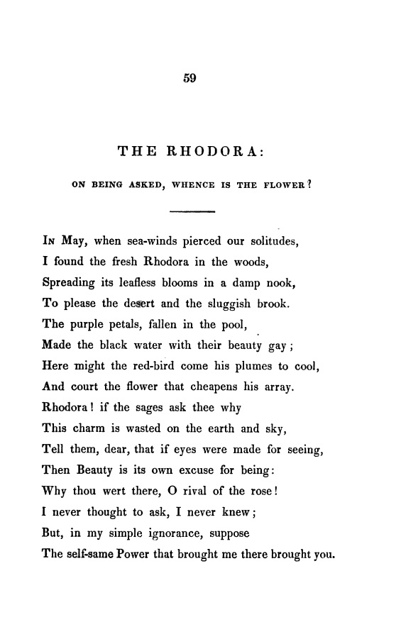 Ralph Waldo Emerson (1803-1882) "The Rhodora" from 'Poems' 1847
