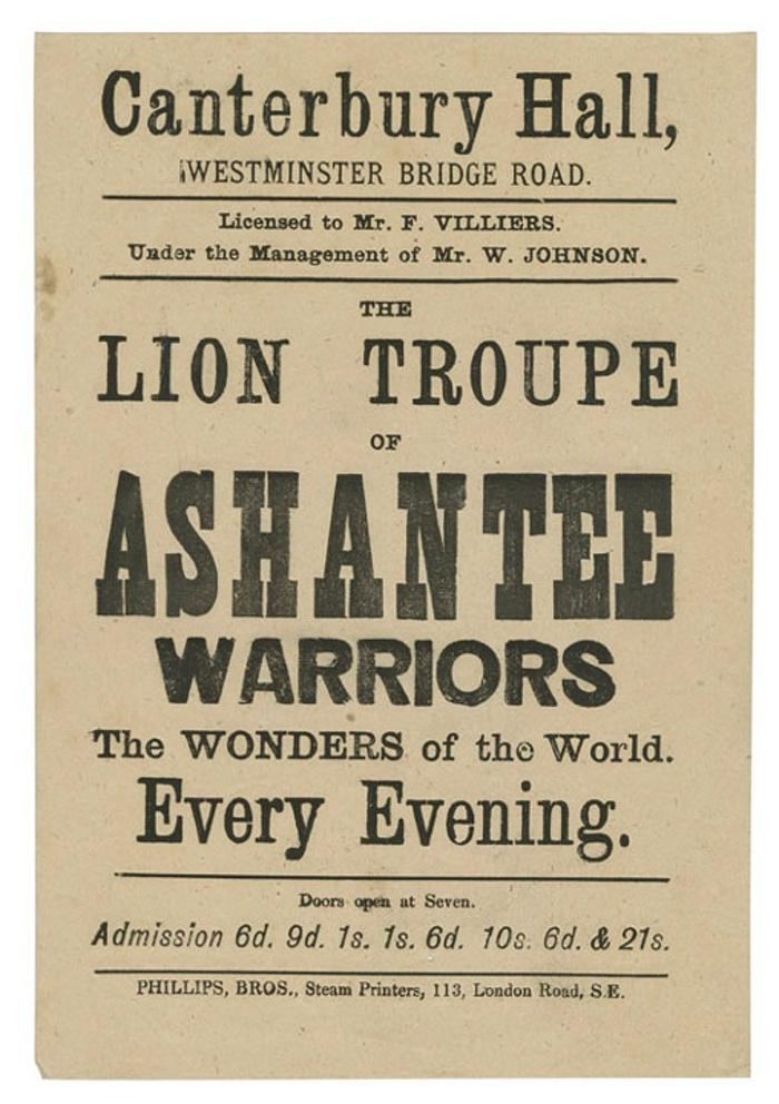 Advert for the Lion Troupe of Ashante Warriors, the Wonders of the World, c. 1890