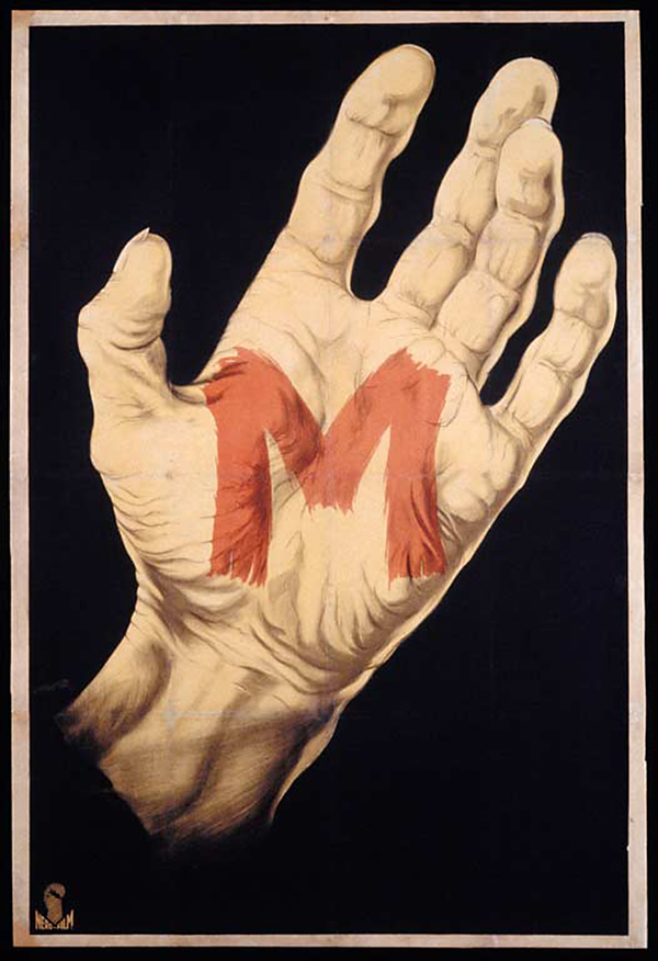 Unknown artist. 'Poster for "M"' 1931 Unknown artist. 'Poster for "M"' 1931