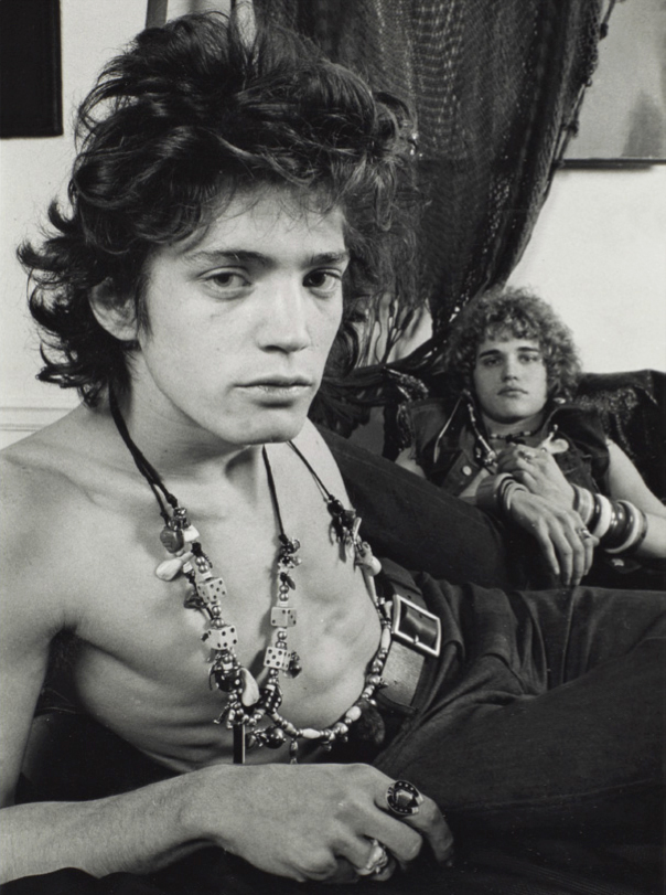 Valerie Santagto (American, b. 1947) 'Robert Mapplethorpe, front, and Jay Johnson in Mapplethorpe designed jewelry' c. 1970-1975