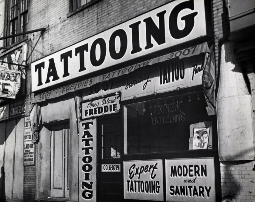 Irving Herzberg (1915-1992) 'Tattoo shop of "Coney Island Freddie" just prior to New York City's ban on tattooing' 1961