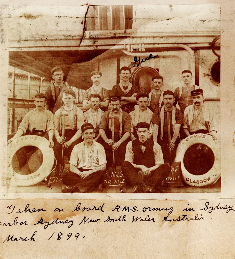 Augustus "Gus" Wagner (American, 1872-1941) "Taken on board R.M.S. Ormuz in Sydney Harbor Sydney new South Wales Australia, March 1899" 1899 from 'Pages from "Souvenirs of the Travels and Experiences of the Original Gus Wagner, Globe Trotter & Tattoo Artist" scrapbook' c. 1897-1941 (detail)