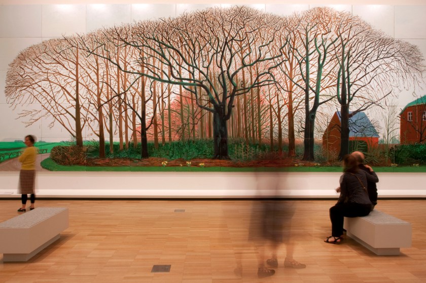 David Hockney (English 1937- ) Bigger trees near Warter or/ou Peinture sur le motif pour le nouvel age post-photographique 2007 Oil on 50 canvases 459.0 x 1225.0 cm (overall) Tate, London