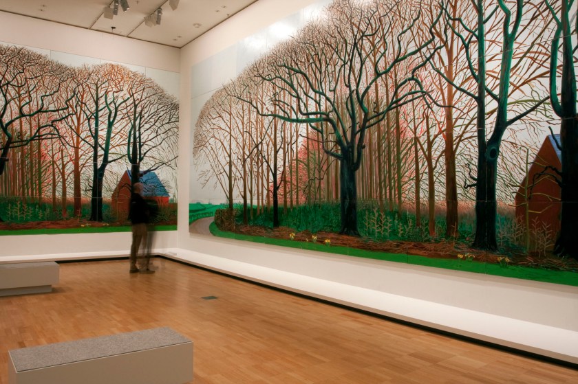 David Hockney (English 1937- ) Bigger trees near Warter or/ou Peinture sur le motif pour le nouvel age post-photographique 2007 Oil on 50 canvases 459.0 x 1225.0 cm (overall) Tate, London