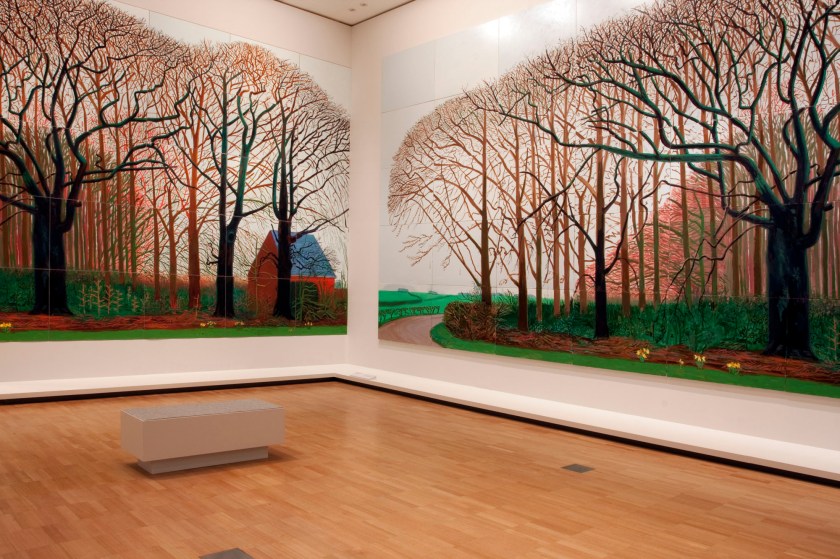 David Hockney (English 1937- ) Bigger trees near Warter or/ou Peinture sur le motif pour le nouvel age post-photographique 2007 Oil on 50 canvases 459.0 x 1225.0 cm (overall) Tate, London