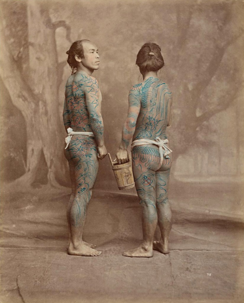 Baron Raimund von Stillfried (Austrian, 1839-1911, lived throughout Europe and Asia 1871-1910) 'No title (Tattooed bettōs, porters)' c. 1875, printed c. 1877-1880