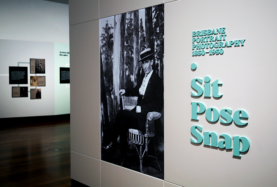 Installation view of the exhibition 'Sit. Pose. Snap. Brisbane Portrait Photography 1850 - 1950' at the Museum of Brisbane