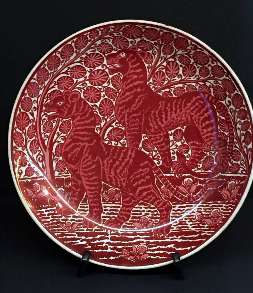 William De Morgan (designer, England 1839-1917) 'Startled tigers, dish' c. 1880
