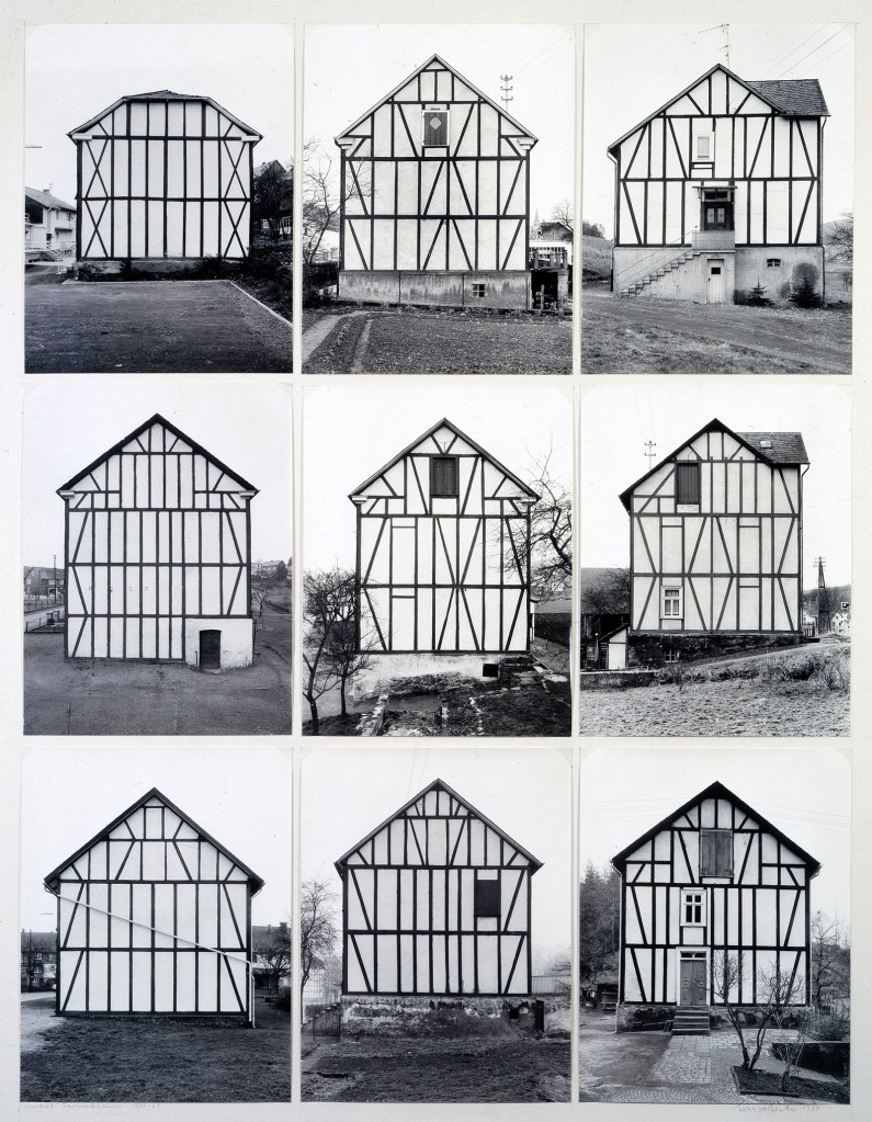 Bernd Becher (German, 1931-2007) and Hilla Becher (German, 1934-2015) 'Half-Timber Houses' 1959-1961/1974 from the exhibition 'Photographs Become Pictures. The Becher Class' at the Städel Museum, Frankfurt, April - August, 2017