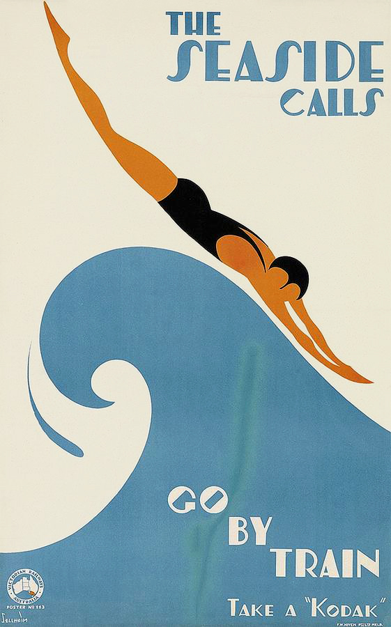 Gert Sellheim (Russia (of German parents) 1901-Australia 1970, Australia from 1926) 'The seaside calls - go by train - take a Kodak' 1930s