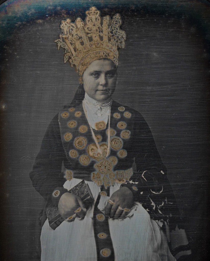 Marcus Selmer (Danish worked Norway, 1819-1900) 'Bride from Birkeland' 1855 (detail) Marcus Selmer (Danish worked Norway, 1819-1900) 'Bride from Birkeland' 1855 (detail)