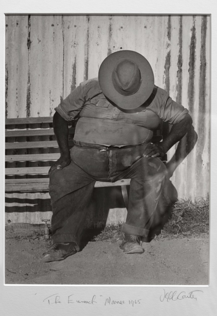 Installation view of the exhibition 'An Unorthodox Flow of Images' at the Centre for Contemporary Photography (CCP), Melbourne, September - November 2017 showing (77) Jeff Carter's 'The Eunuch, Marree, South Australia' 1964 (NB. note reflections in the image from the gallery)