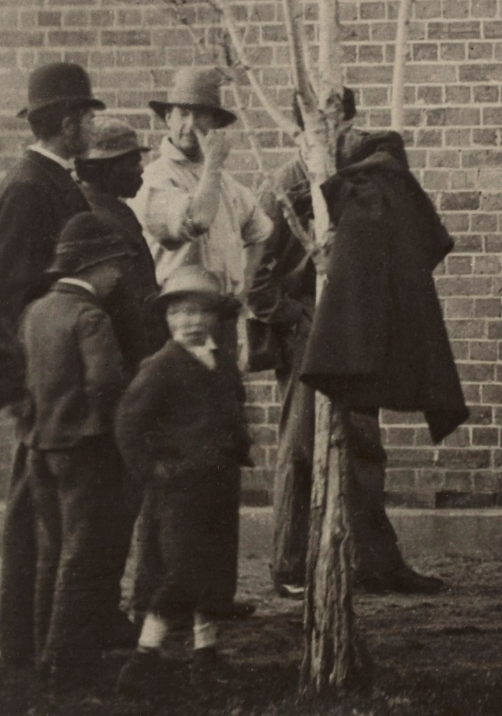 J W Lindt (Australian, 1845-1926) 'Body of Joe Byrne, member of the Kelly Gang, hung up for photography Benalla' 1880 (detail)
