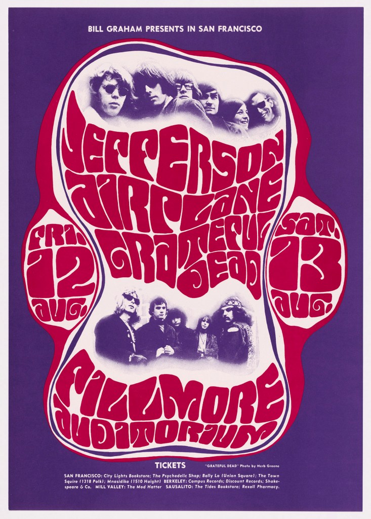 Wes Wilson (American, 1937-2020) Photographs by Herb Greene (American, 1942-2025) 'Jefferson Airplane, Grateful Dead (Fillmore Auditorium, 12-13 August 1966)' 1966