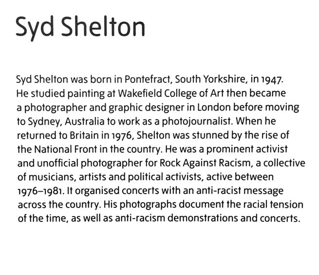 Syd Shelton wall text from the display