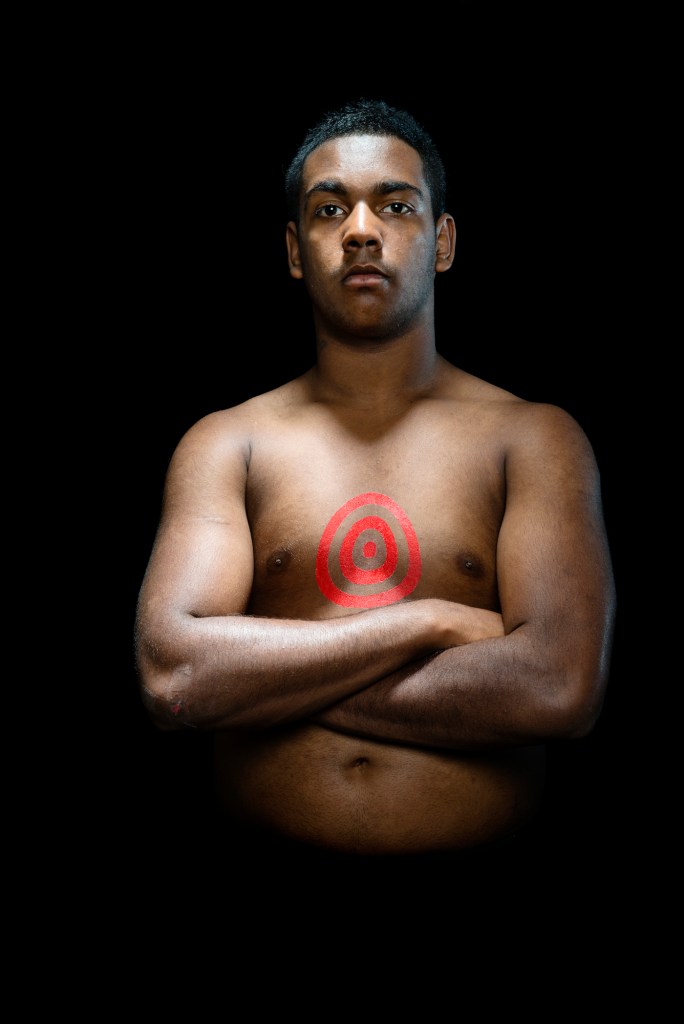 Tony Albert (Australia, b. 1981) 'Brother (Our Present)' 2013 from the exhibition 'The Unflinching Gaze: photo media and the male figure' at the Bathurst Regional Art Gallery, New South Wales, October - December, 2017