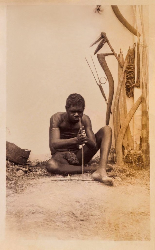 Unknown photographer. 'Untitled [Aboriginal making fire]' Nd