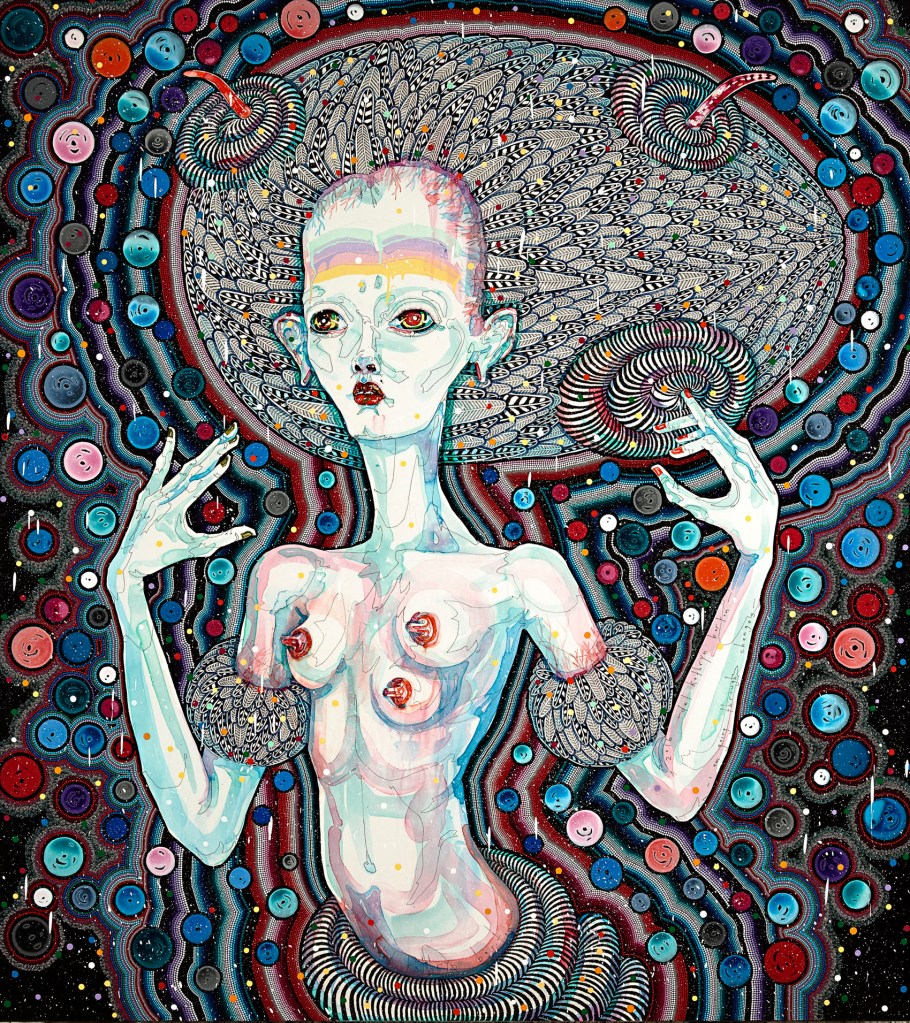 Del Kathryn Barton (Australian, b. 1972) 'I’m going through changes' 2016 from the exhibition 'Del Kathryn Barton: The Highway is a Disco' at the Ian Potter Centre: NGV Australia at Federation Square, Melbourne, Nov 2017 - March 2018