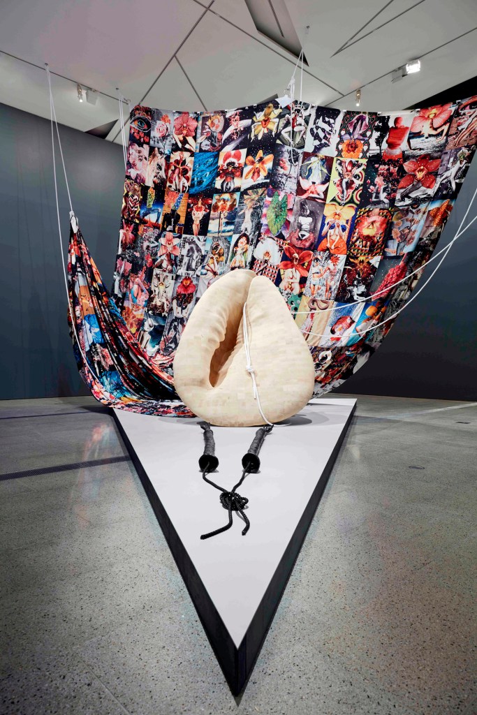 Installation view of 'Del Kathryn Barton: The Highway is a Disco' at the Ian Potter Centre: NGV Australia the work 'at the foot of your love' (2017)