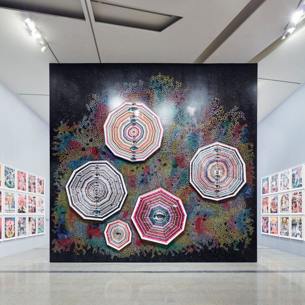 Installation view of 'Del Kathryn Barton: The Highway is a Disco' at the Ian Potter Centre: NGV Australia featuring the work 'briefly turned into dreams' (2016)
