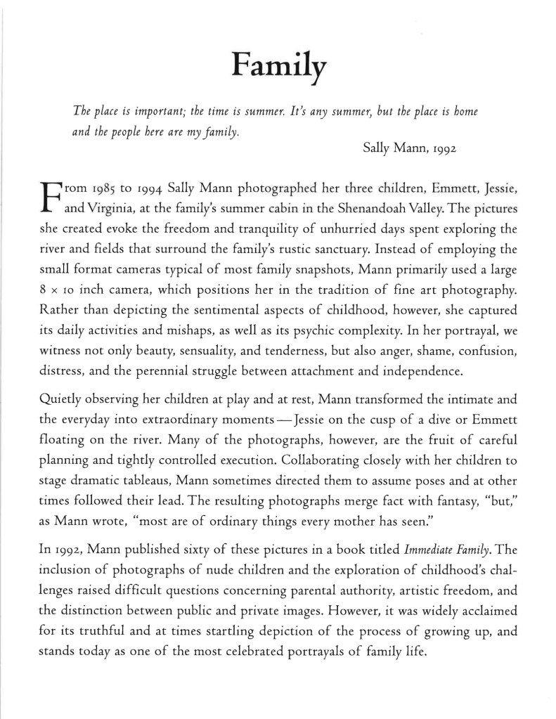 Sally Mann 'Family' wall text