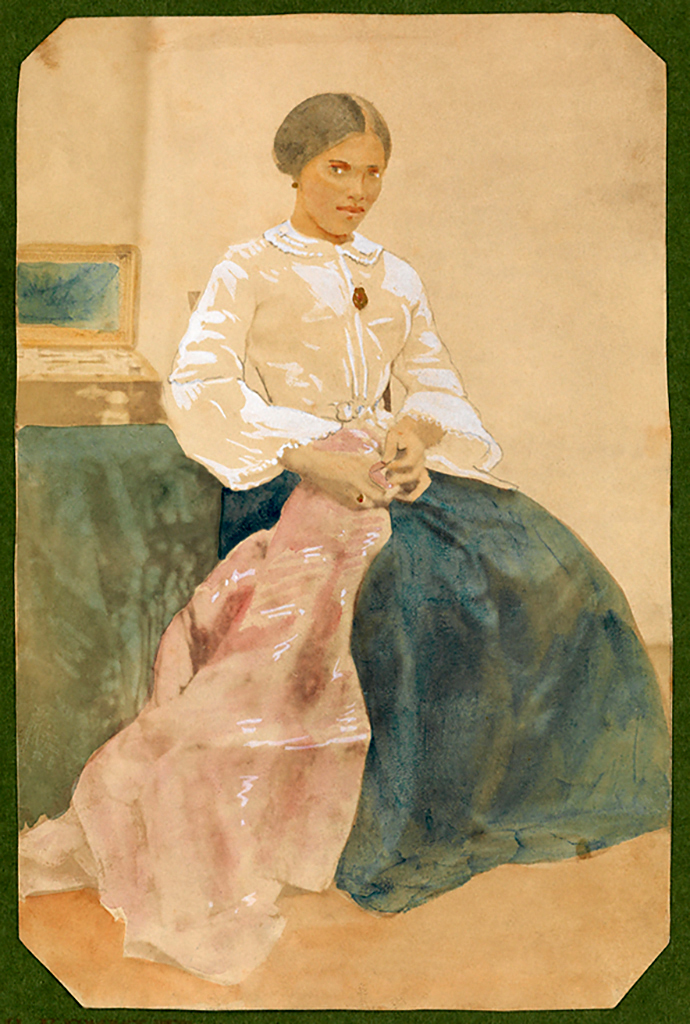 Hermann Kummler (compiler) (Swiss, 1863-1949) '[Portrait of a maid holding an embroidered cloth]' 1861-1862